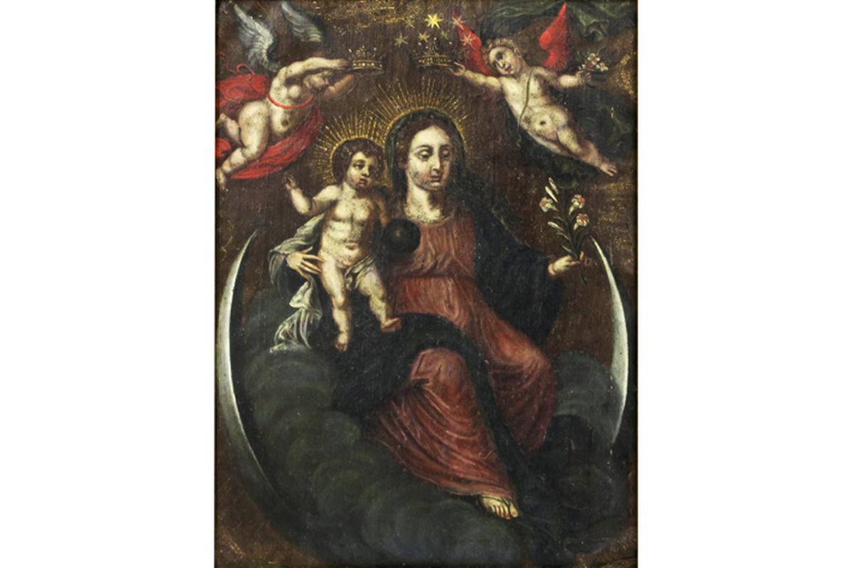 17th Cent. "Holy Mary" oil on copper inspired by Frans II Francken (1581 - 1642) - [...] - Image 2 of 4