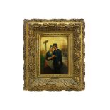 19th Cent. Belgian "To Love" titled oil on panel (mahogany) attributed to Ferdinand [...]