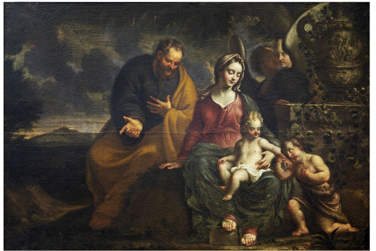 17th Cent. Flemish "Holy Family with St John" oil on canvas inspired by Pieter Van [...] - Image 2 of 4