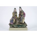 antique Chinese Qing dynasty polychromed porcelain roof ornament with two men playing [...]