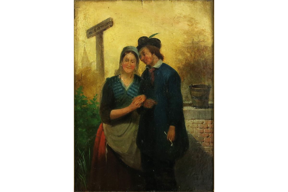 19th Cent. Belgian "To Love" titled oil on panel (mahogany) attributed to Ferdinand [...] - Image 2 of 3