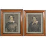 pair of 19th Cent. Belgian "ladies' portrait" mixed media - - BELGISCHE SCHOOL - [...]