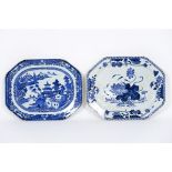 two quite big 18th Cent. Chinese octogonal dishes in porcelain with blue-white decor [...]