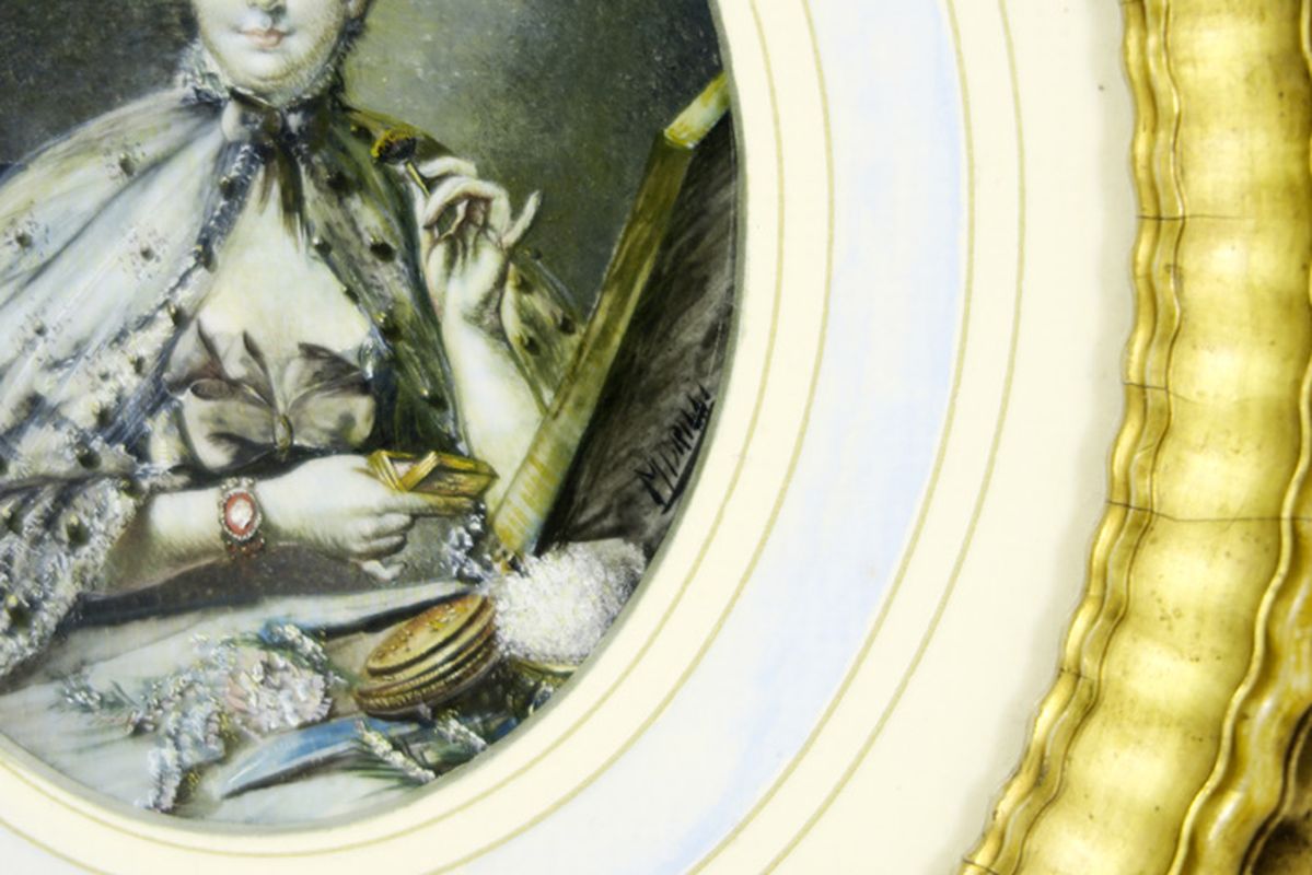 oval miniature painting on ivory with a scene with a lady in Greuze style - signed M. [...] - Image 3 of 4