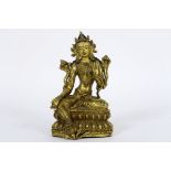 antique Tibetan or Nepalese "Tara" sculpture in bronze with polychromed face and with [...]