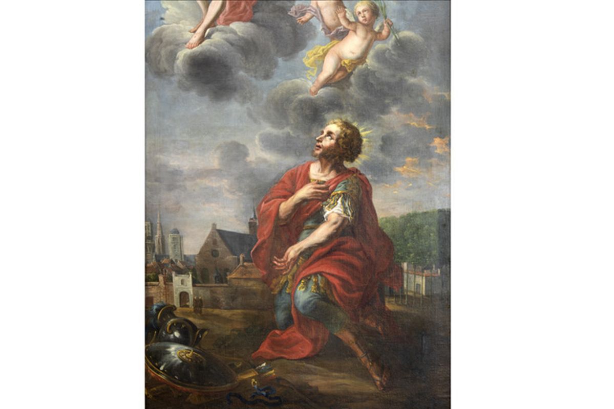 17th Cent. Flemish Bruges School "Saint Donatius" oil on canvas (altar piece) [...] - Image 5 of 6