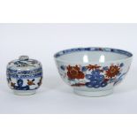 two pieces of 18th Cent. Chinese porcelain with Imari decor : lidded pot and bowl - [...]
