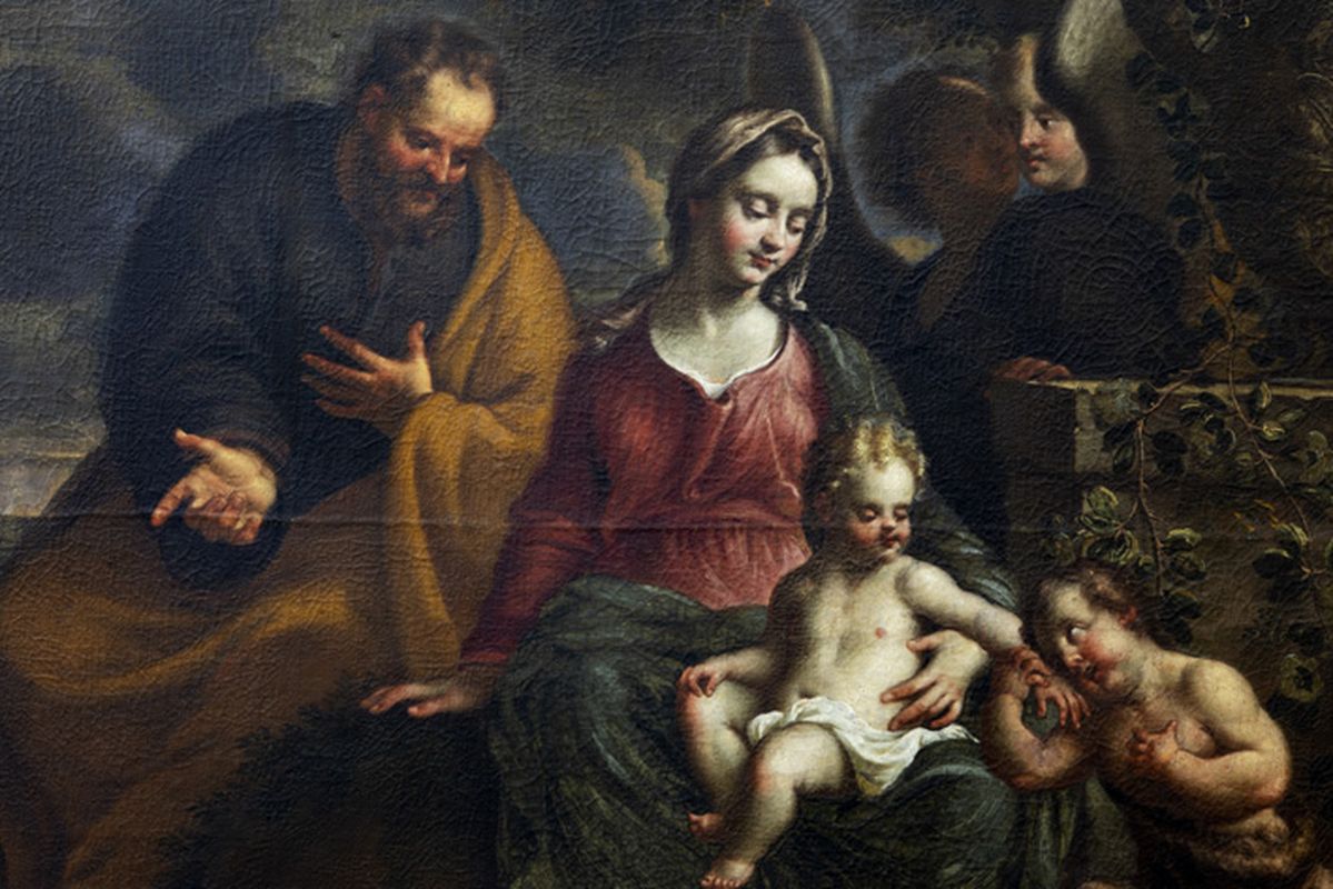 17th Cent. Flemish "Holy Family with St John" oil on canvas inspired by Pieter Van [...] - Image 3 of 4