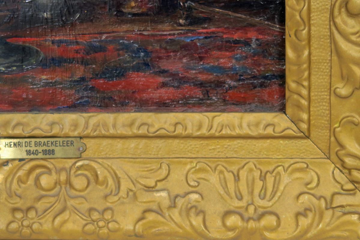 19th Cent. Belgian oil on panel - signed (on the old back) Henri De Braekeleer - - [...] - Image 3 of 6