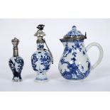 three 18th Cent. Chinese items in porcelain with blue-white decor and with silver [...]