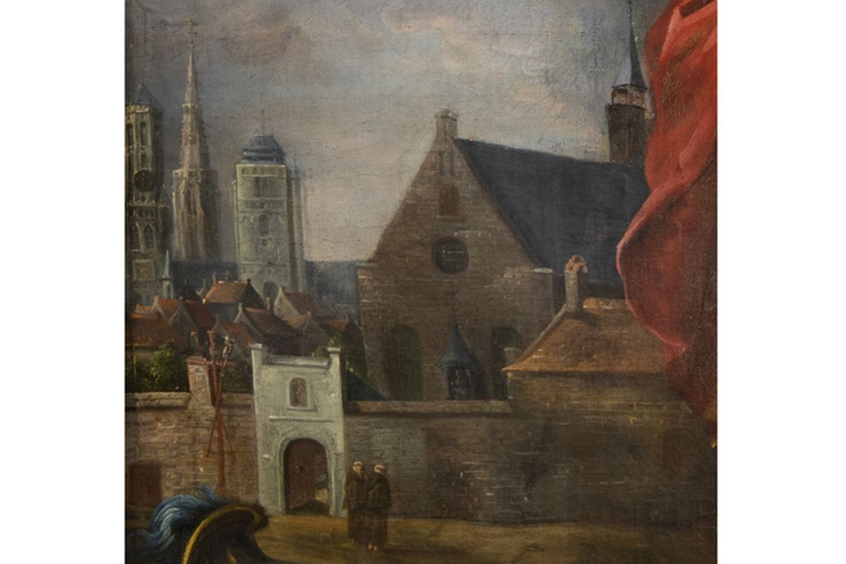 17th Cent. Flemish Bruges School "Saint Donatius" oil on canvas (altar piece) [...] - Image 4 of 6