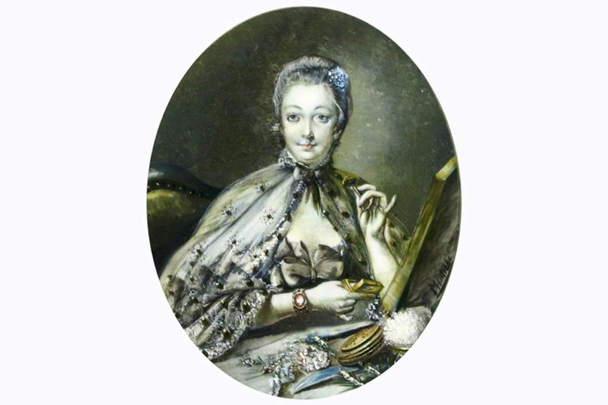 oval miniature painting on ivory with a scene with a lady in Greuze style - signed M. [...] - Image 2 of 4