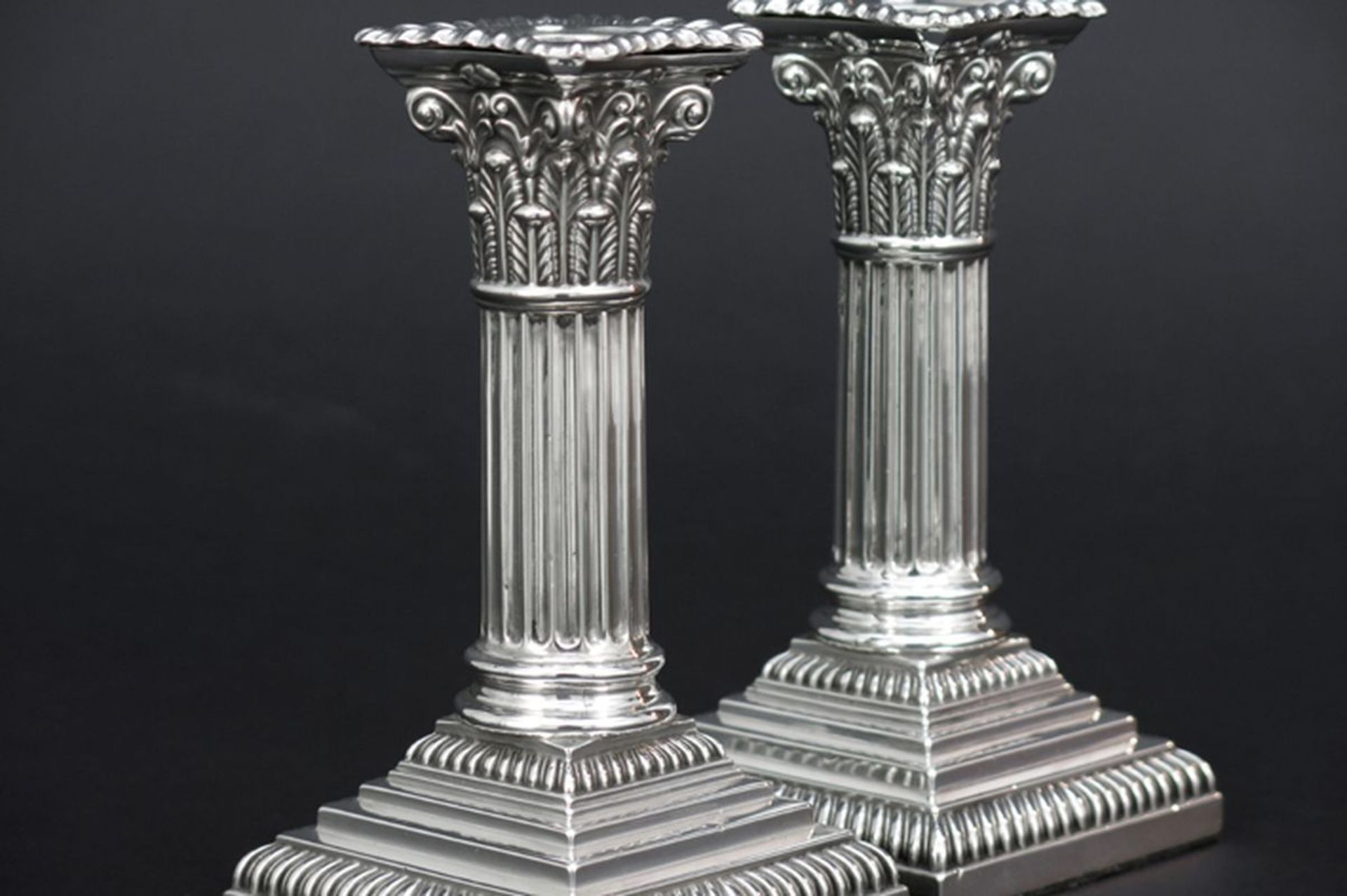 antique pair of neoclassical candlesticks in marked and signed silver - - [...] - Bild 2 aus 2