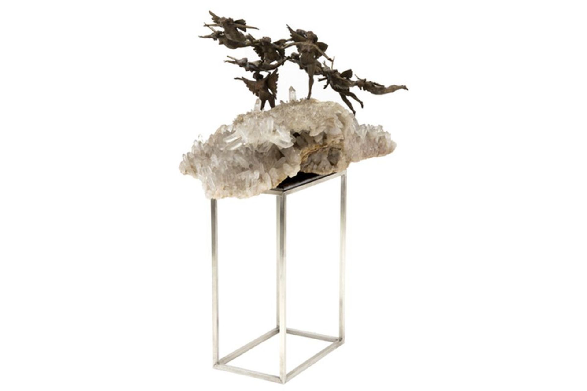 20th Cent. Belgian sculpture in bronze on a big crystalgeode - signed - - [...] - Image 3 of 4