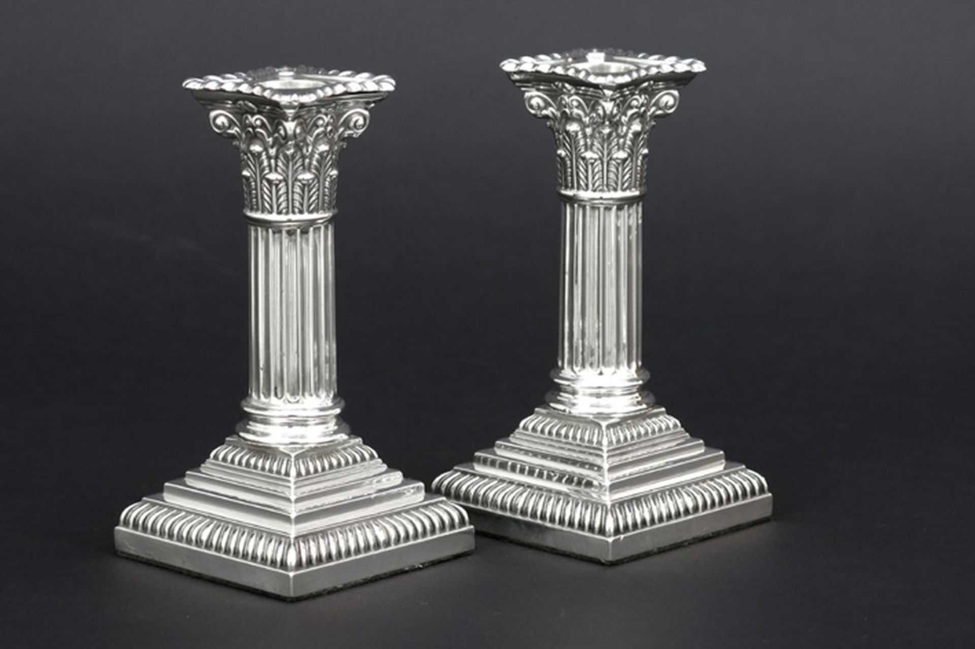 antique pair of neoclassical candlesticks in marked and signed silver - - [...]