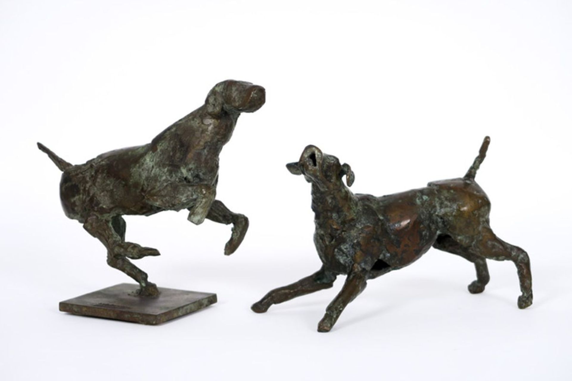 two 20th Cent. Belgian "dog" sculptures in bronze - signed Jan Desmarets - - [...]