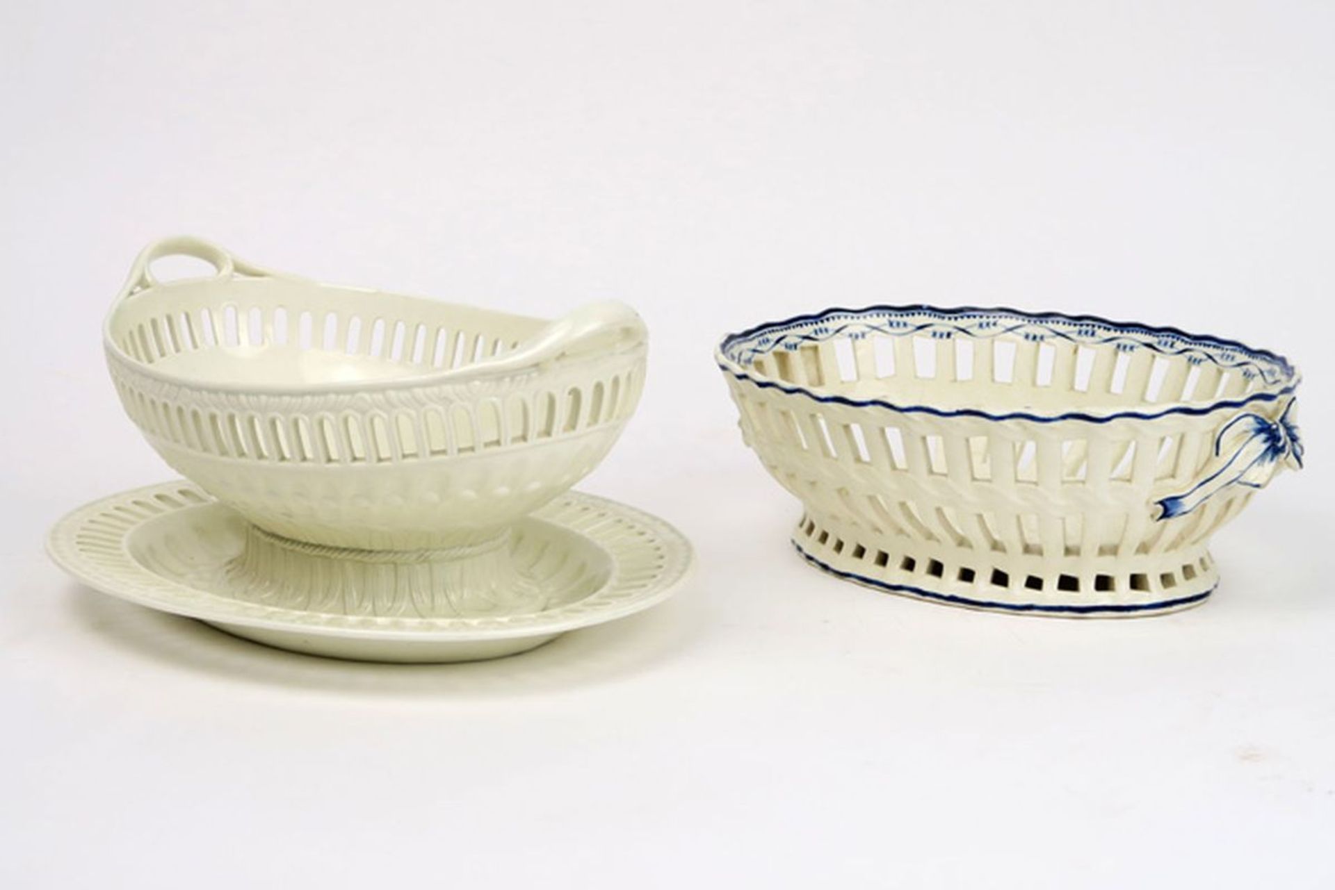 two antique ceramic baskets, one with dish marked Wegdwood and an 18th Cent. one [...] - Image 2 of 4