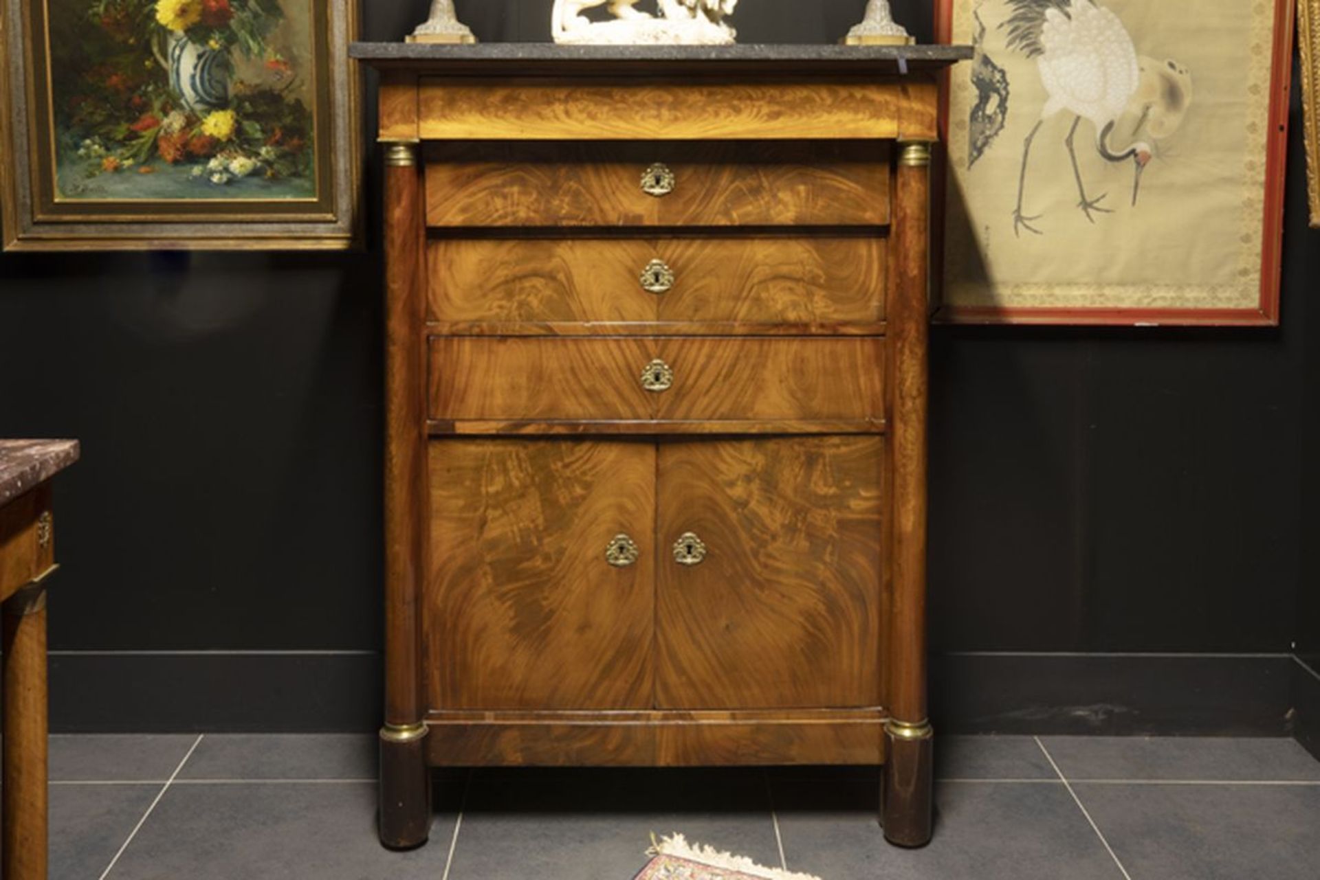 early 19th Cent. Flemish Empire style cabinet from Ghent in mahogany with guilded [...]