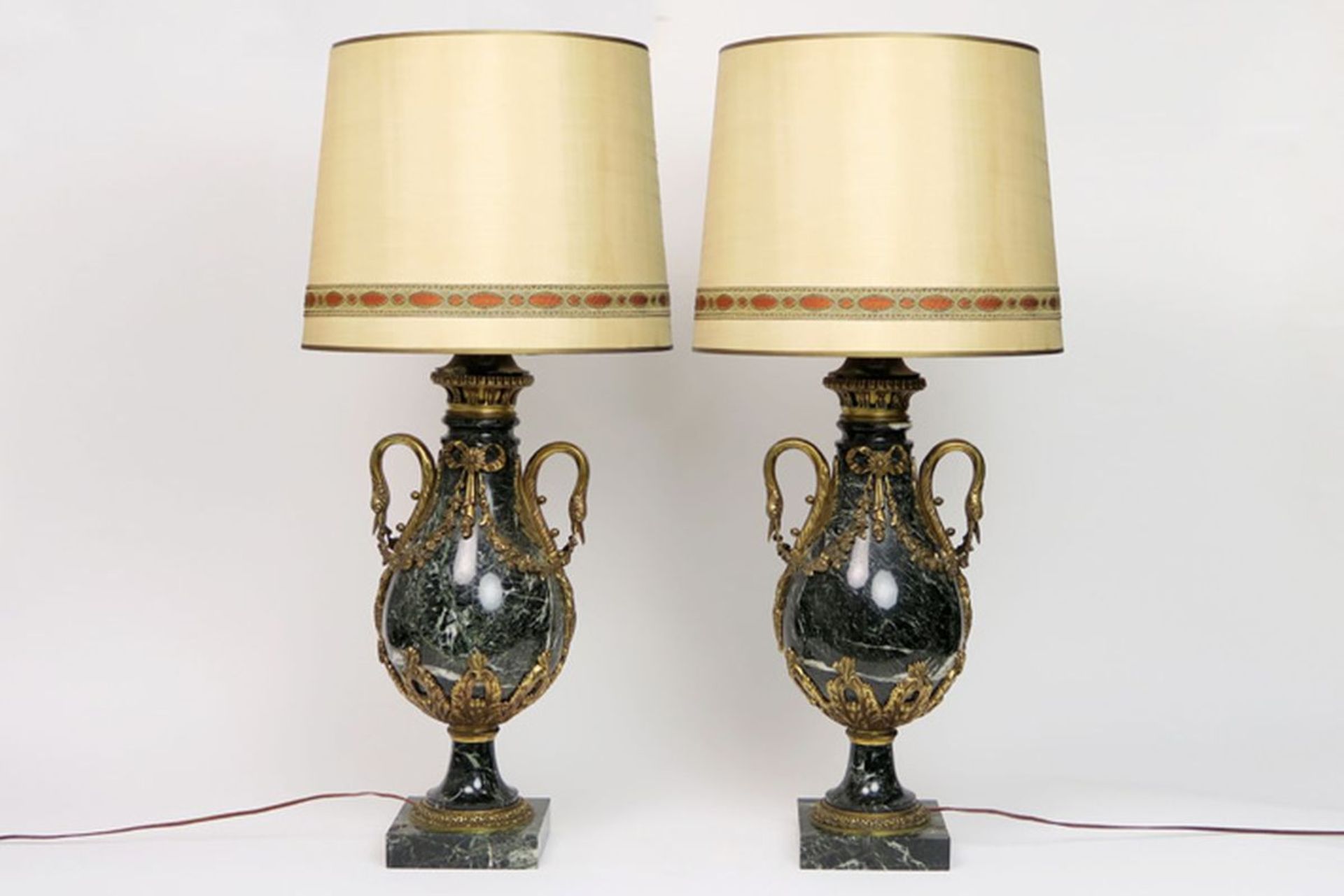 pair of antique neoclassical vases in marble and bronze - made into lamps - - Paar [...] - Image 2 of 3