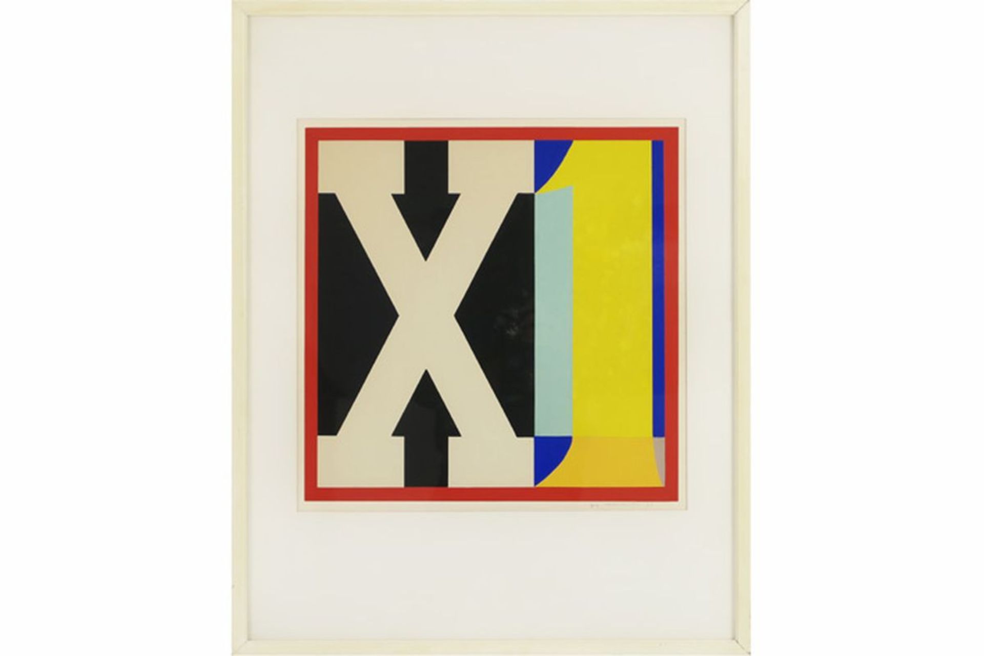20th Cent. Belgian geomtric abstract " X1 " gouache - signed Guy Vandenbranden and [...]