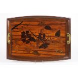 Art Nouveau (dinner)-tray in marquetry with grips in bronze - with brass inlaid [...]