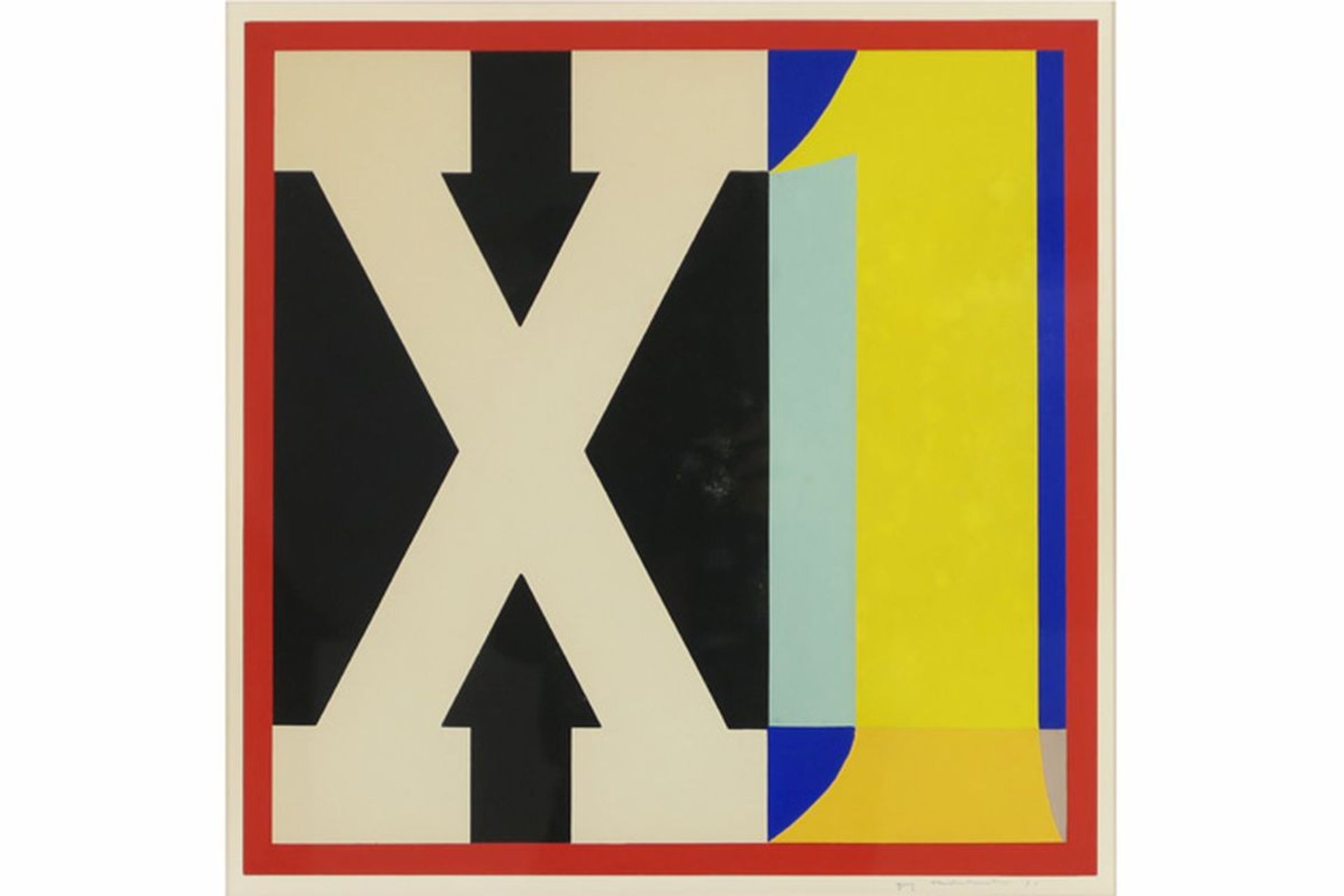 20th Cent. Belgian geomtric abstract " X1 " gouache - signed Guy Vandenbranden and [...] - Image 2 of 3