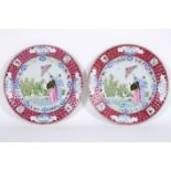 rare pair of 18th Cent. Chinese plates in porcelain with a rich polychrome "Cornelis [...]