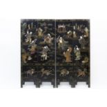 Chinese screen with four lacquered panels inlaid with jade and ivory - - Mooie [...]