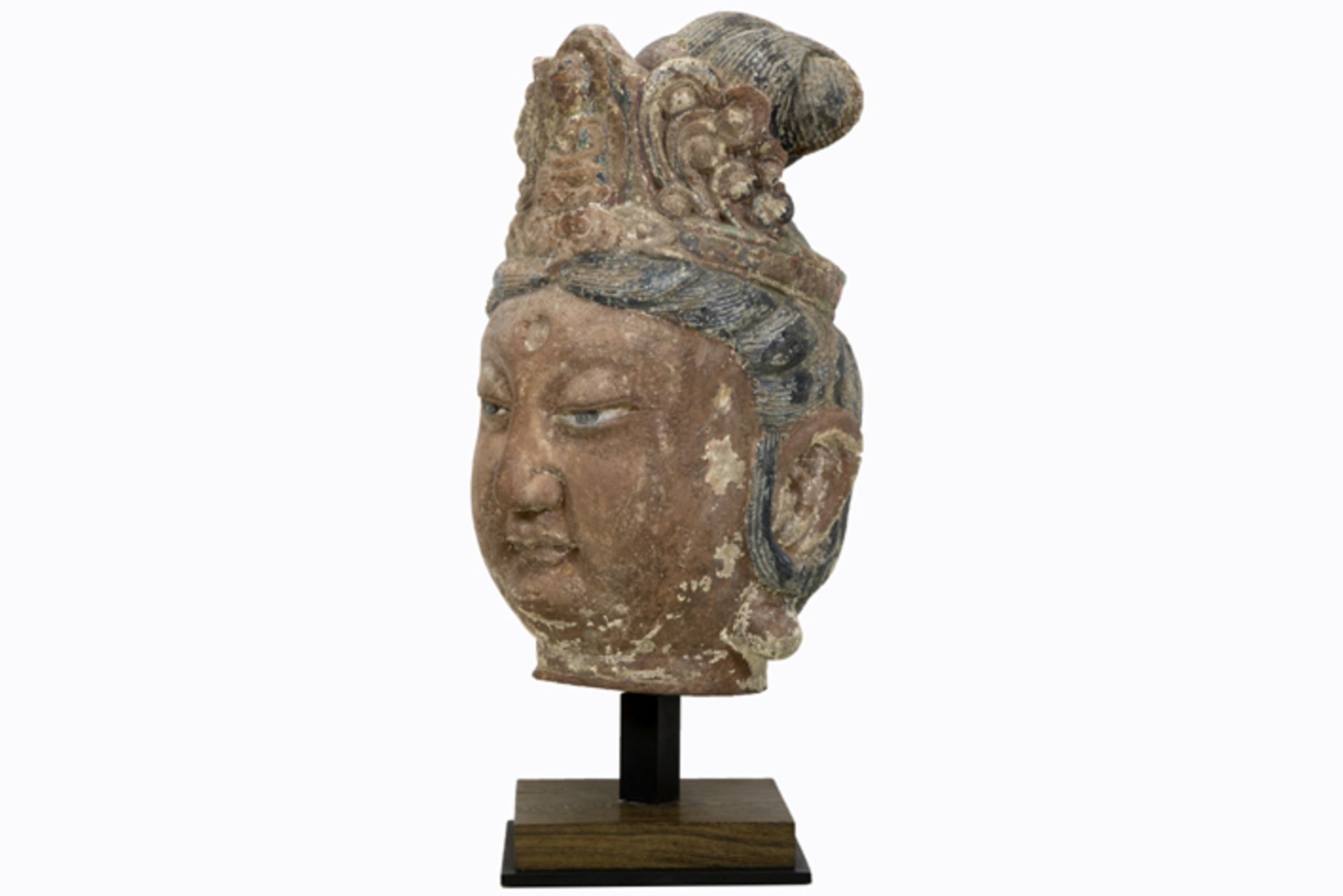 16th Cent. Chinese Ming Dynasty "crowned Quan Yin head" sculpture in stone with [...] - Image 2 of 5