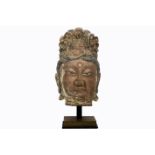 16th Cent. Chinese Ming Dynasty "crowned Quan Yin head" sculpture in stone with [...]