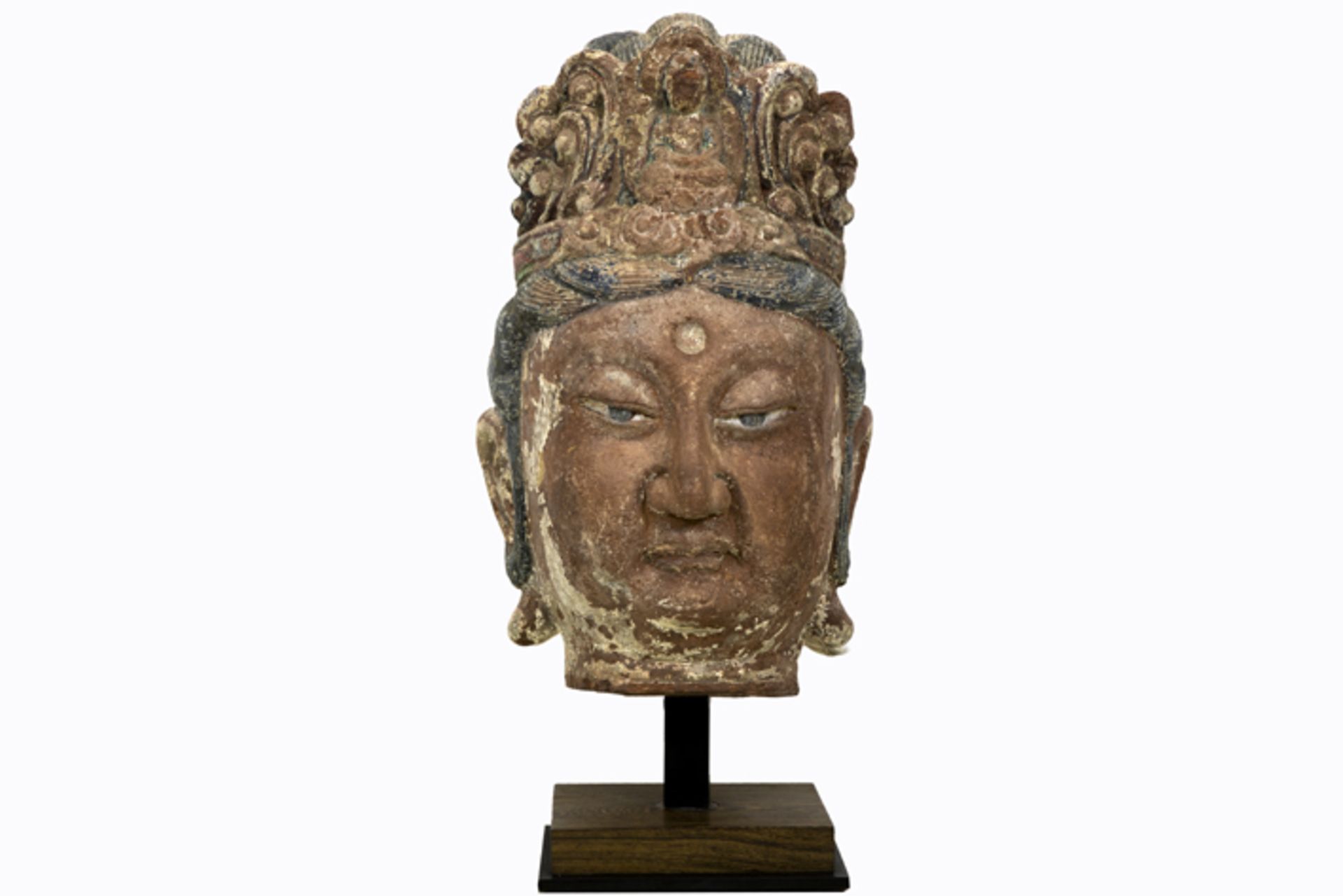 16th Cent. Chinese Ming Dynasty "crowned Quan Yin head" sculpture in stone with [...]