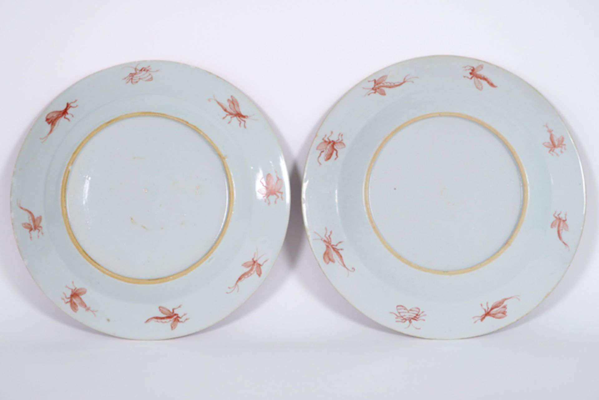 rare pair of 18th Cent. Chinese plates in porcelain with a rich polychrome "Cornelis [...] - Image 2 of 2