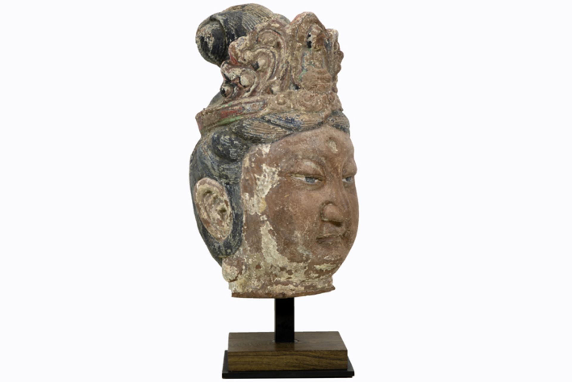 16th Cent. Chinese Ming Dynasty "crowned Quan Yin head" sculpture in stone with [...] - Image 5 of 5