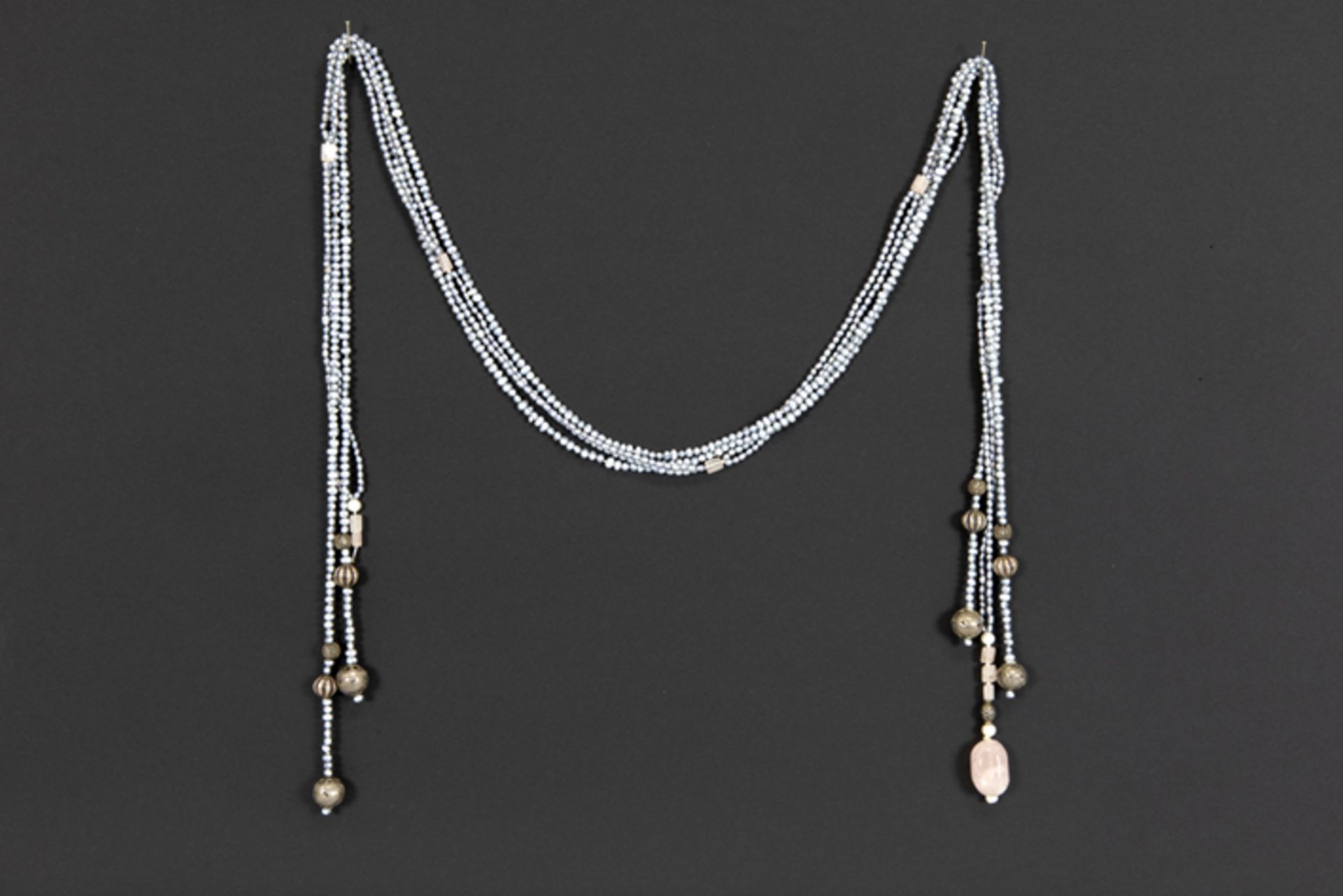 three Chinese necklaces with light grey Keshi pearls and silver beads & one with pink [...]