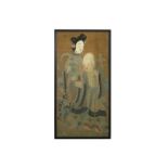antique Chinese Qing dynasty "Court Lady and Sage" embroidery in silk - framed - - [...]