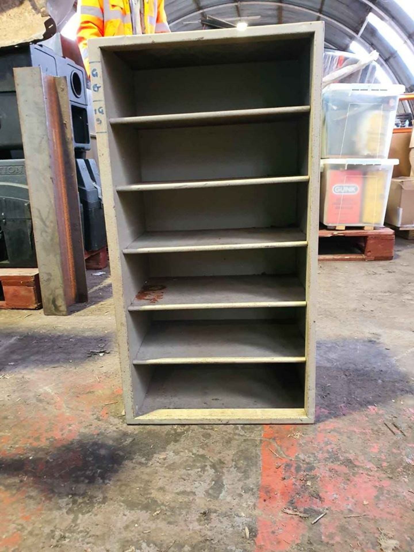 METAL SHELVING UNIT OUT OF A METAL WORKSHOP