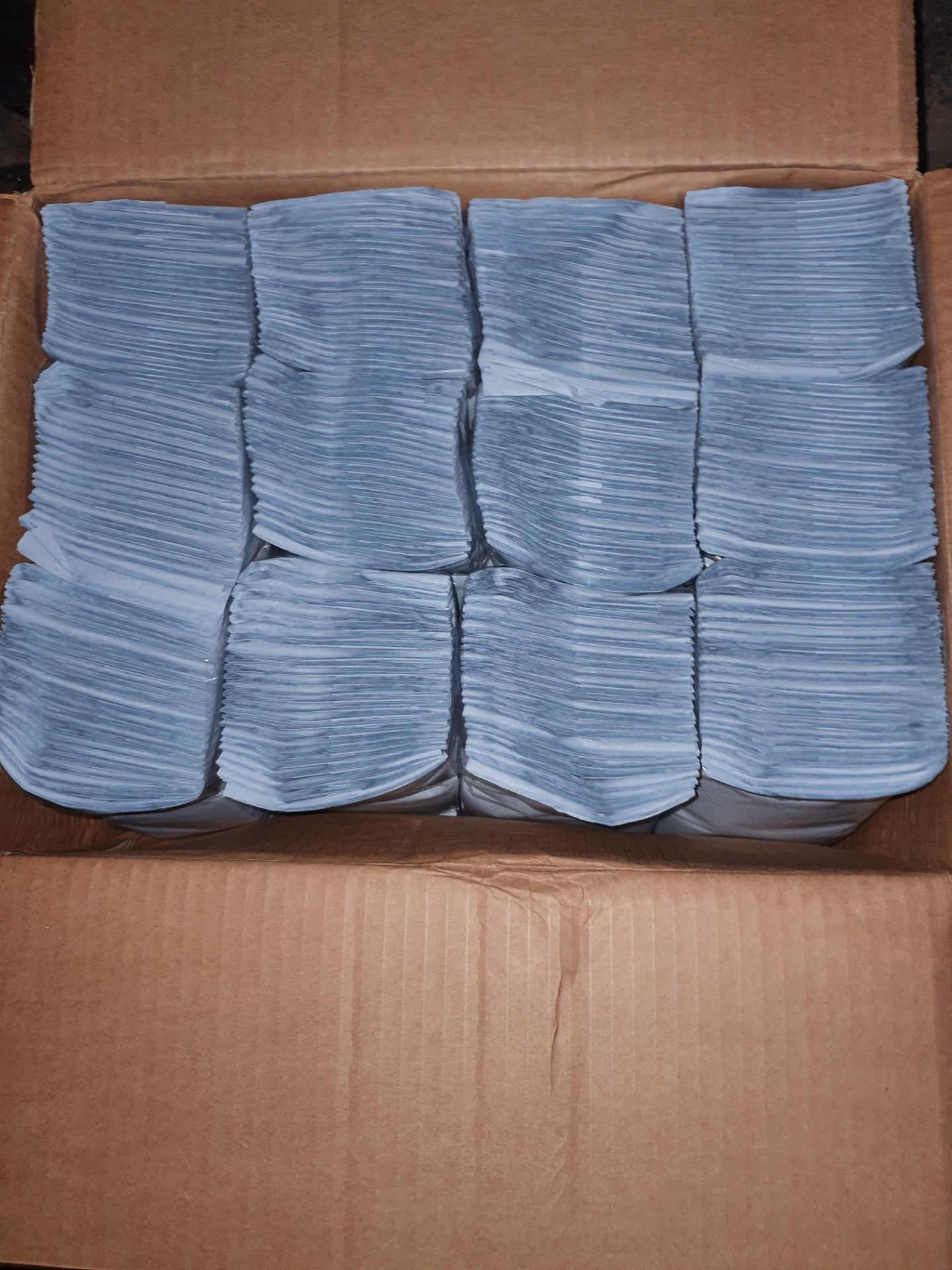 BOX OF BLUE PAPER TOWELS
