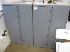 2 x steel frame two door half height storage cabinets