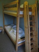 Timber frame bunk bed with stepped ladder access, timber frame bedside tables, timber framed open