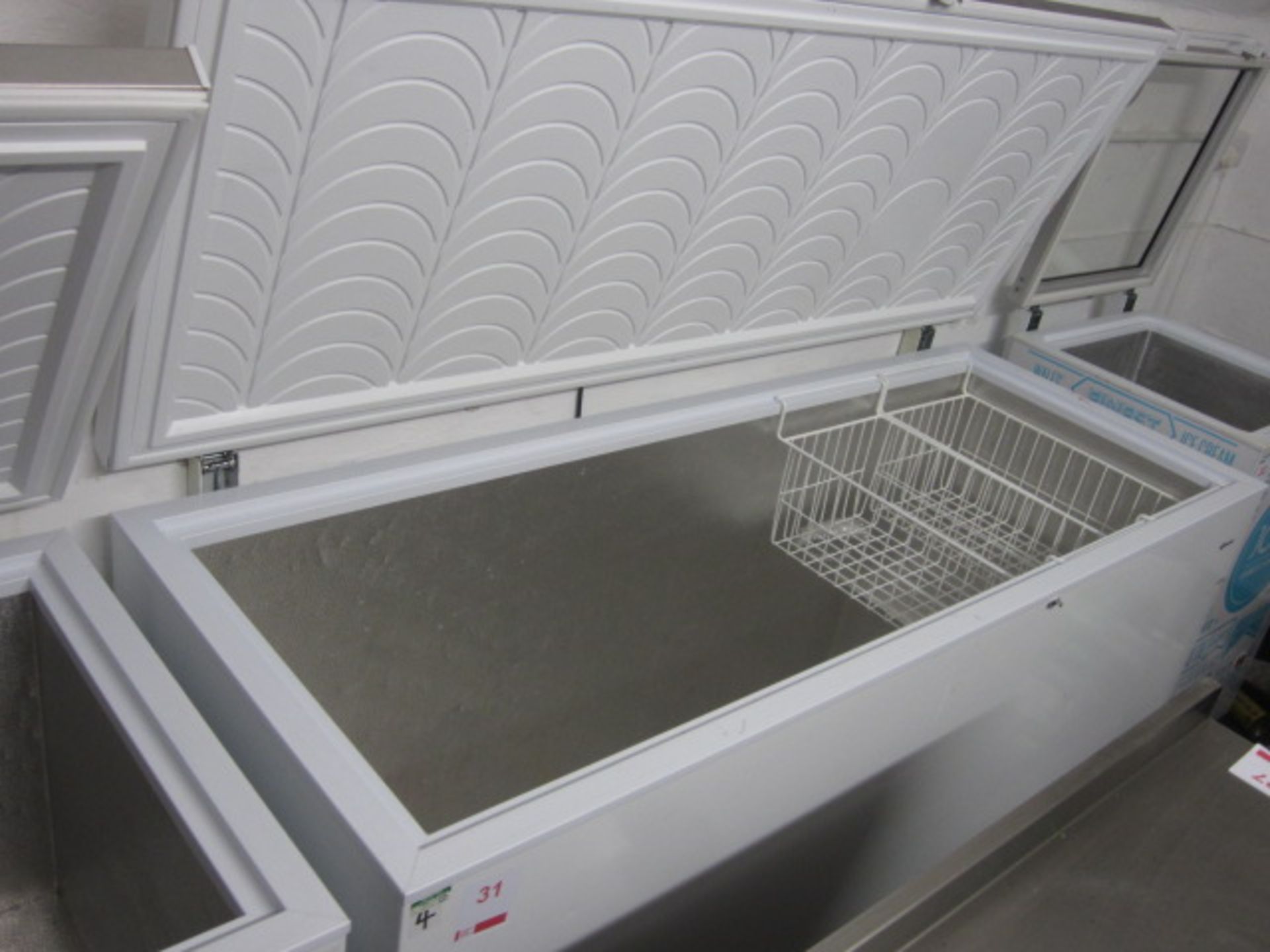 Gram enamel chest freezer, 1700mm x 650mm. Please ensure sufficient resource / handling aids are