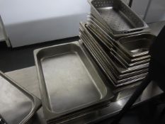 Quantity of assorted stainless steel cooking trays