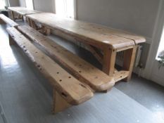 Bespoke timber framed banquette table, approx. length circa 4m with 2 x bench style banquette seats,