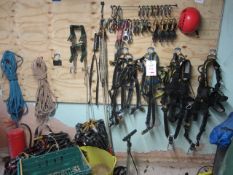 Quantity of assorted harnesses, Caribinas, helmets, climbing ropes, etc. and activity