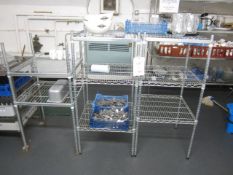 3 x assorted size chrome frame style racks, approx. size: 590mm x 590mm (excluding contents)