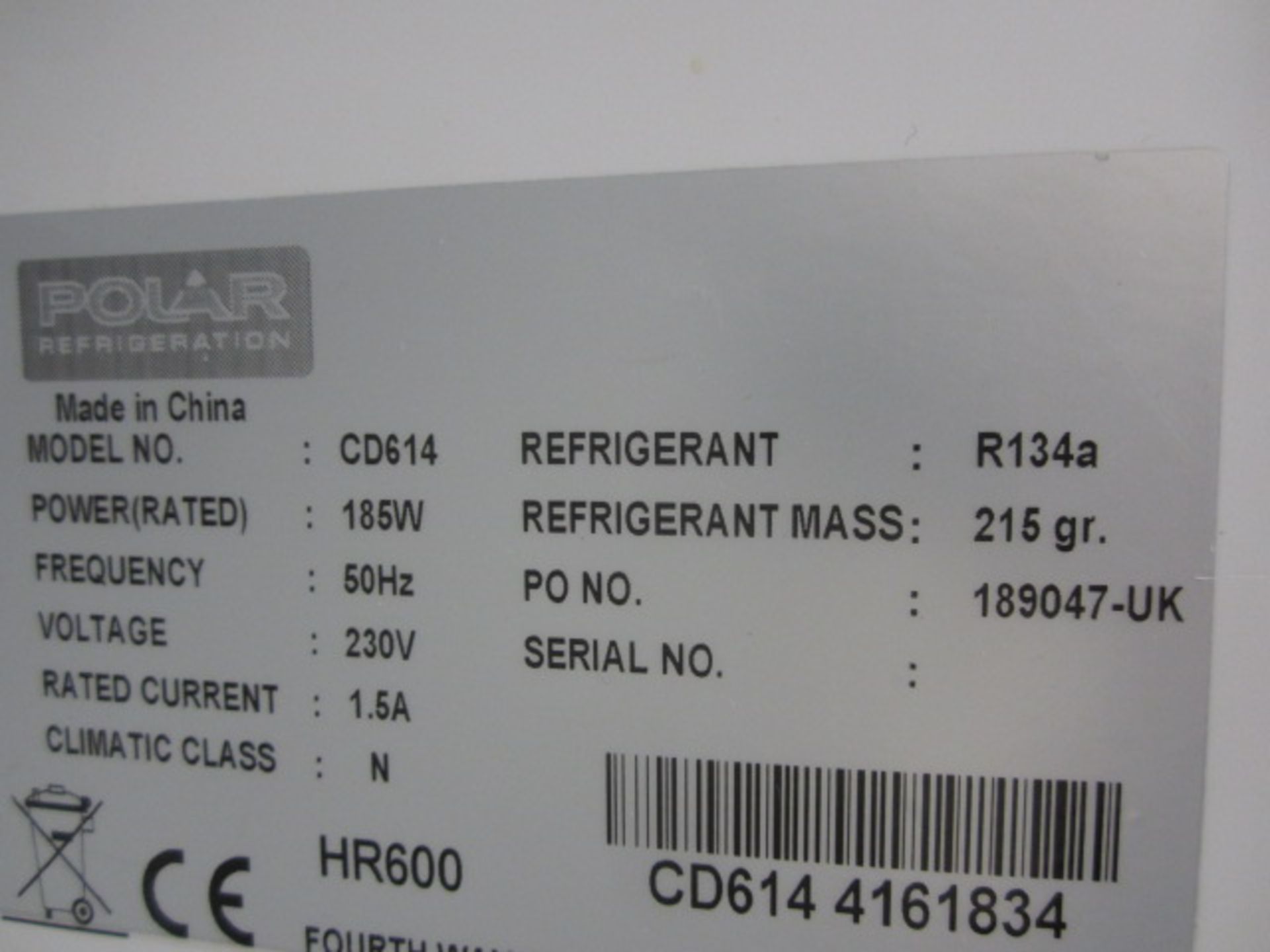 Polar Refrigeration CD614 enamel upright multi shelf temp controlled refrigeration unit, s/n: - Image 3 of 3