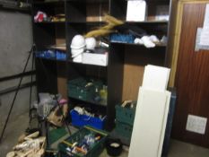 3 x Aluminium framed storage racks and miscellaneous contents of room including wall mounted boars