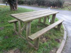 Timber framed slatted picnic bench table, size: 2m x 650mm, foot print size: 2m x 1260mm (Please