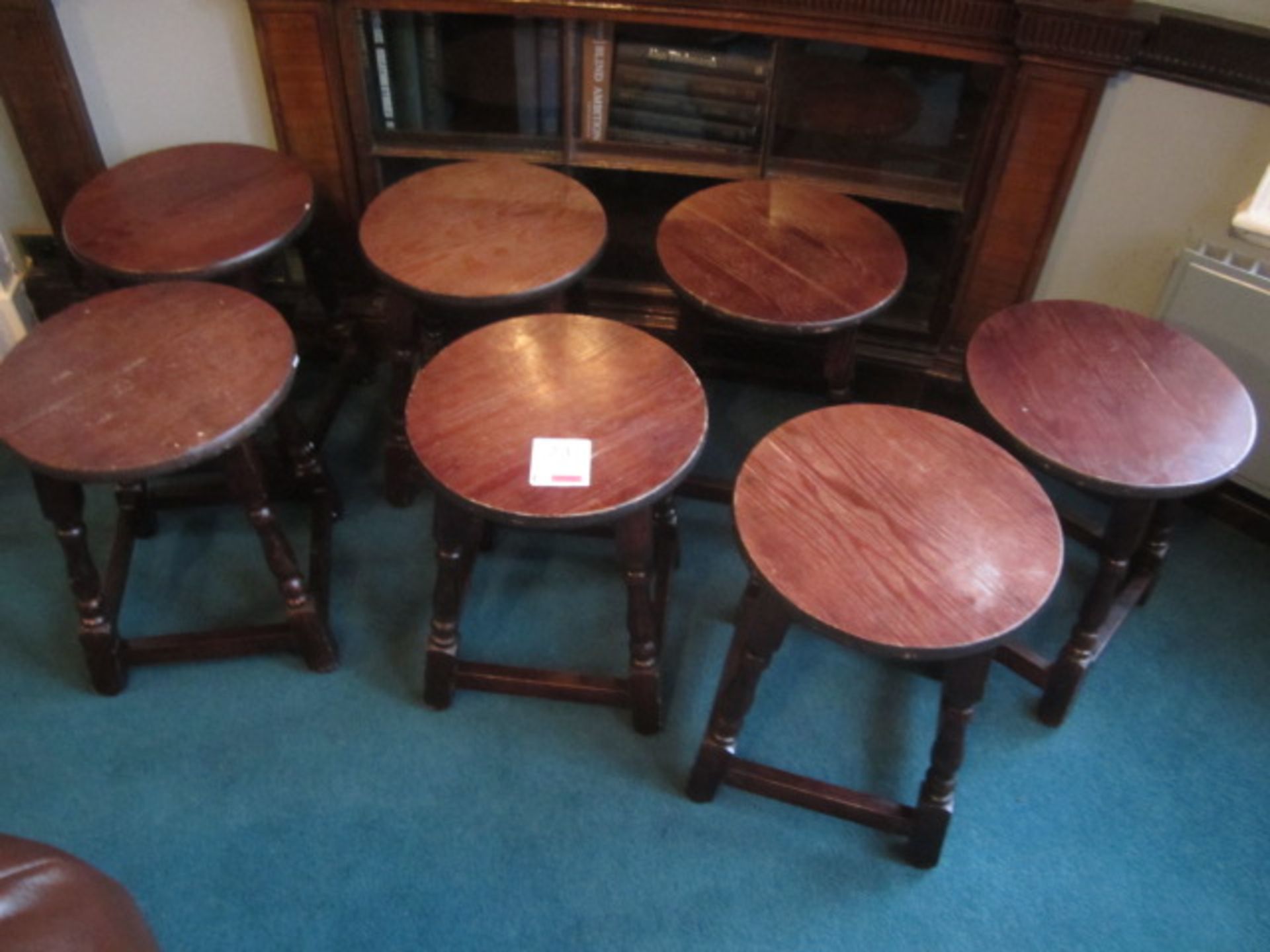 7 x Darkwood stools, 2 x display stands - Image 2 of 3