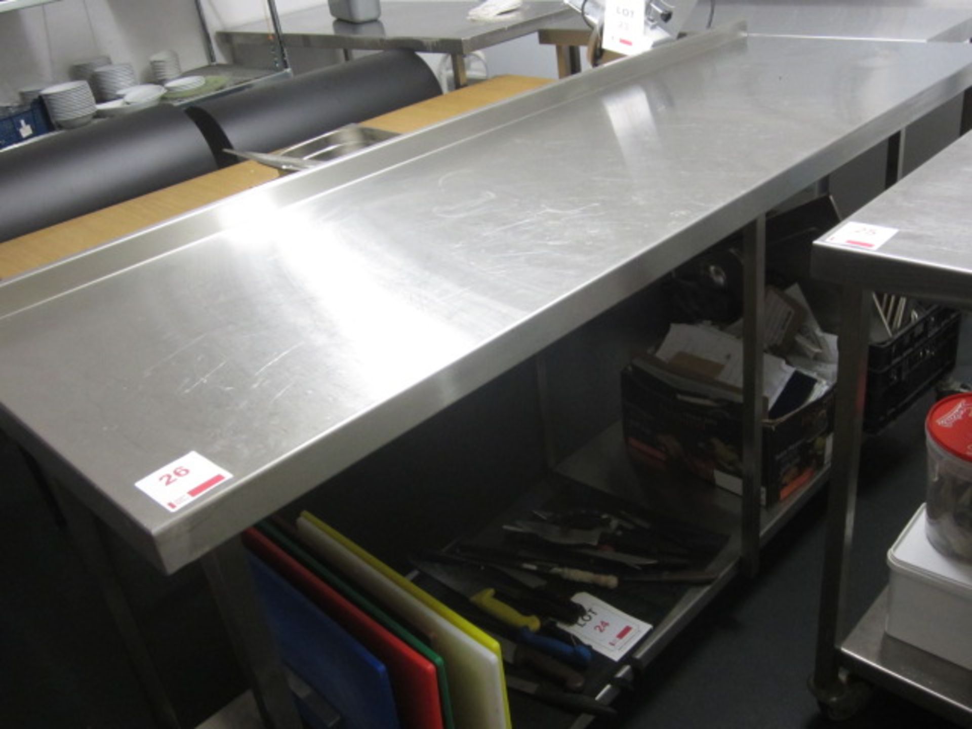 Stainless steel food preparation worksurface with under shelf, 2000mm x 650mm. Please ensure