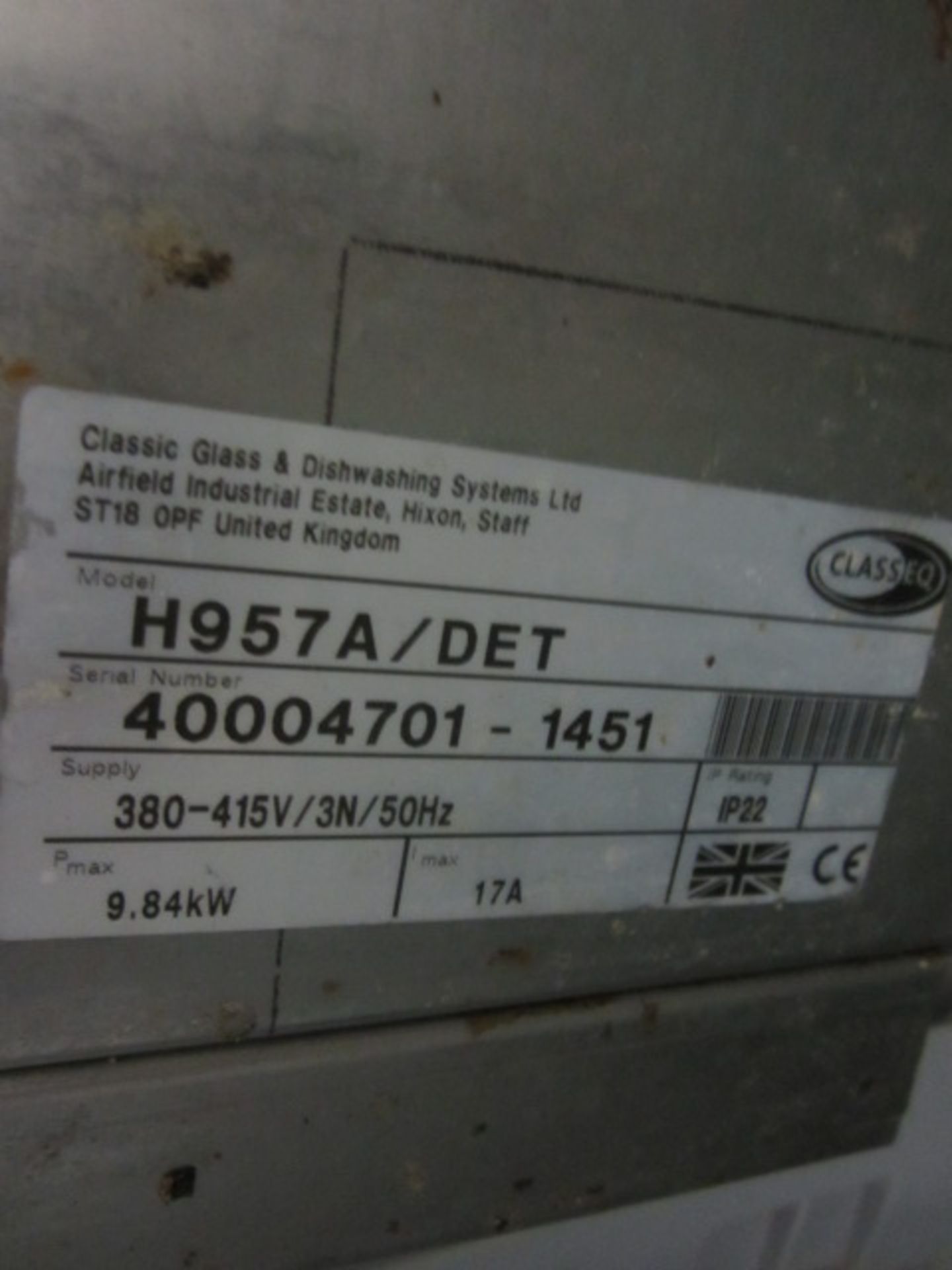 Class EQ stainless steel top loading industrial dishwasher, model H957A / DET, s/n: 40004701-1451 - Image 4 of 8